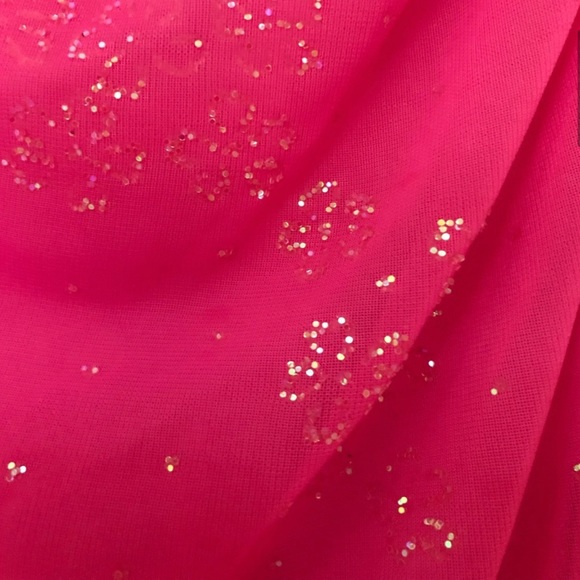 Vintage City Triangles Hot Pink Glitter Ruched Gown Dress with side Ruffles - Picture 4 of 6